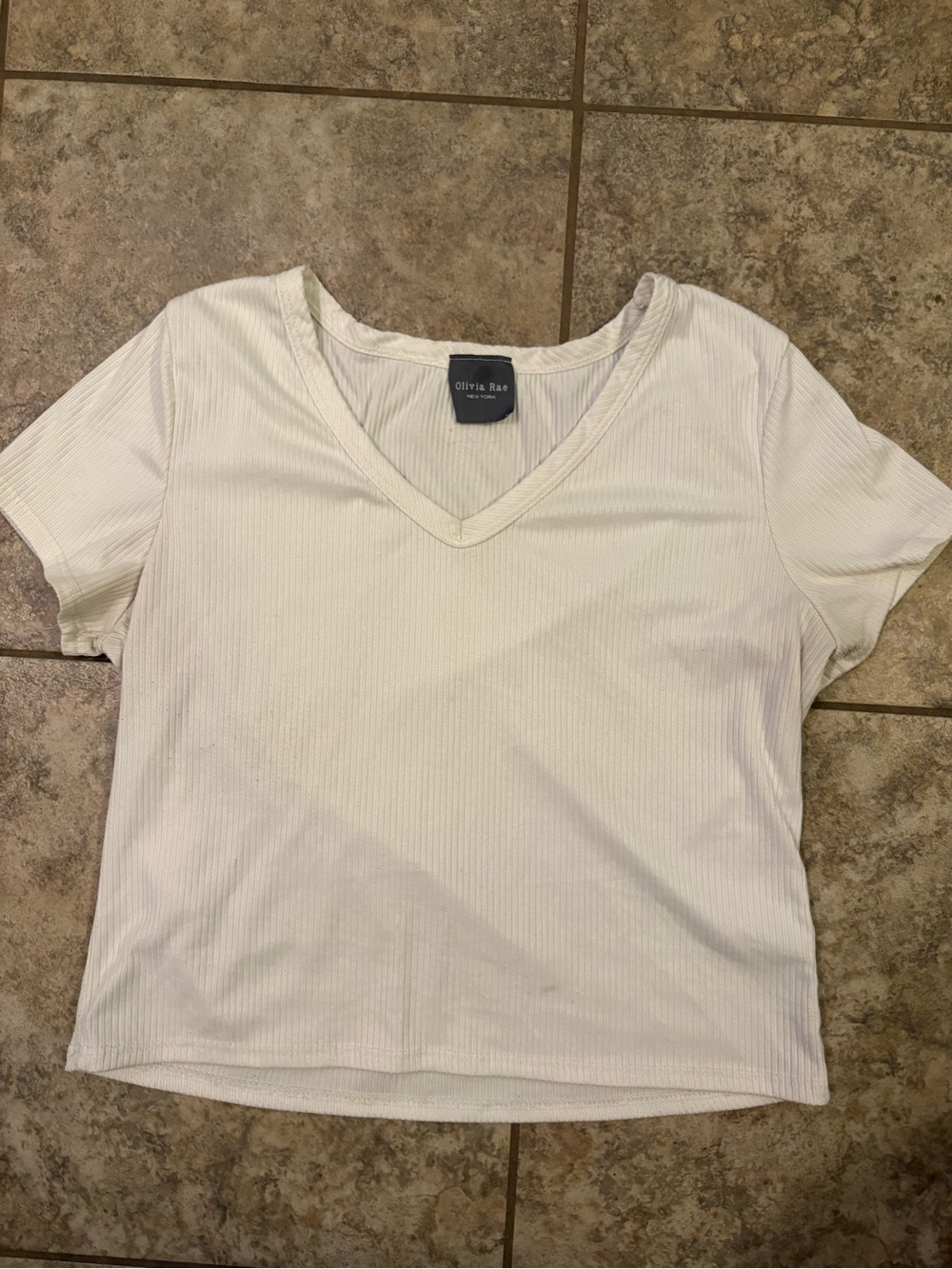 Olivia Rae White Ribbed V-Neck Short Sleeve Top